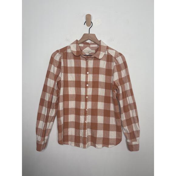 Loft Orange Buffalo Plaid Button Up Down Top Size Small Flannel Fall Pumpkin - Picture 3 of 9